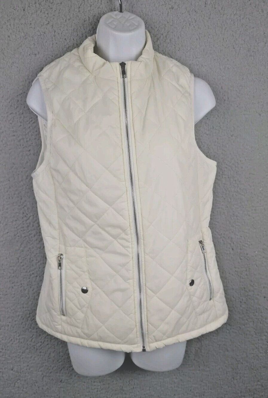 Argstar Quilted Vest Ivory S Diamond Puffer Stand Collar Zip Pockets Fully Lined